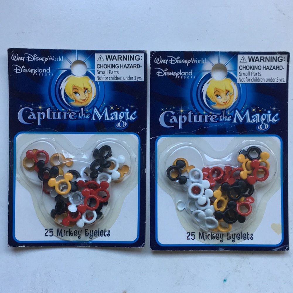 New Disney Mickey Mouse Mini Eyelets 2 Pack of 25 Black White Red Yellow Vintage